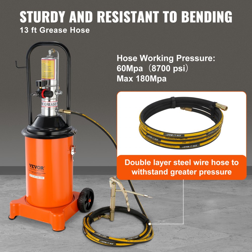 FF-08B-12L - 3 Gal VEVOR Grease Pump with 13 ft Hose, 50:1 Ratio
