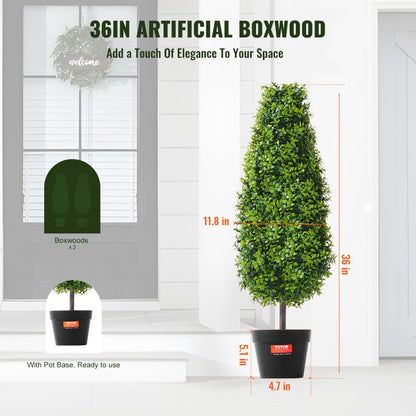 SM-TS-90 - 3' UV-Resistant Artificial Boxwood Topiary Tree for Indoor/Outdoor Use