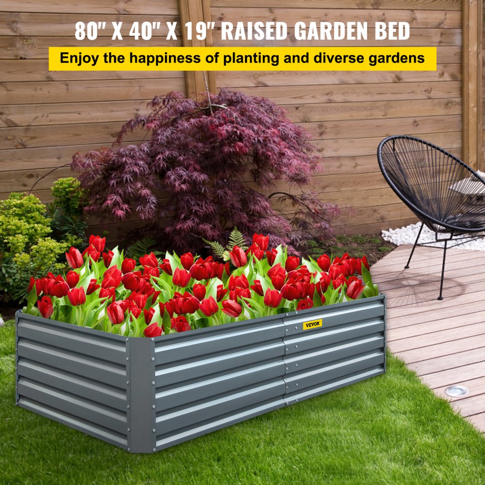 010738307328 - 80" Galvanized Steel Raised Garden Bed with Drainage Design