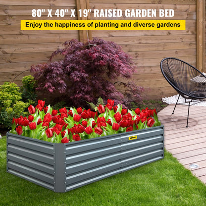 010738307328 - 80" Galvanized Steel Raised Garden Bed with Drainage Design