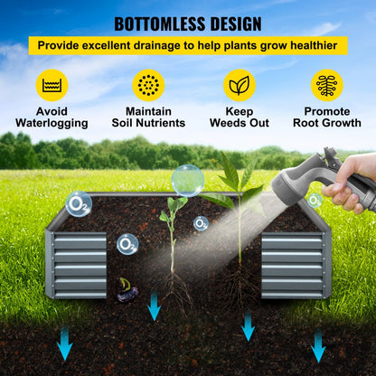 010738307328 - 80" Galvanized Steel Raised Garden Bed with Drainage Design