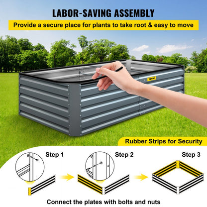 010738307328 - 80" Galvanized Steel Raised Garden Bed with Drainage Design