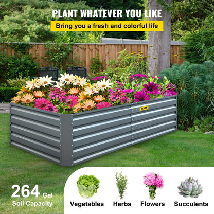 010738307328 - 80" Galvanized Steel Raised Garden Bed with Drainage Design
