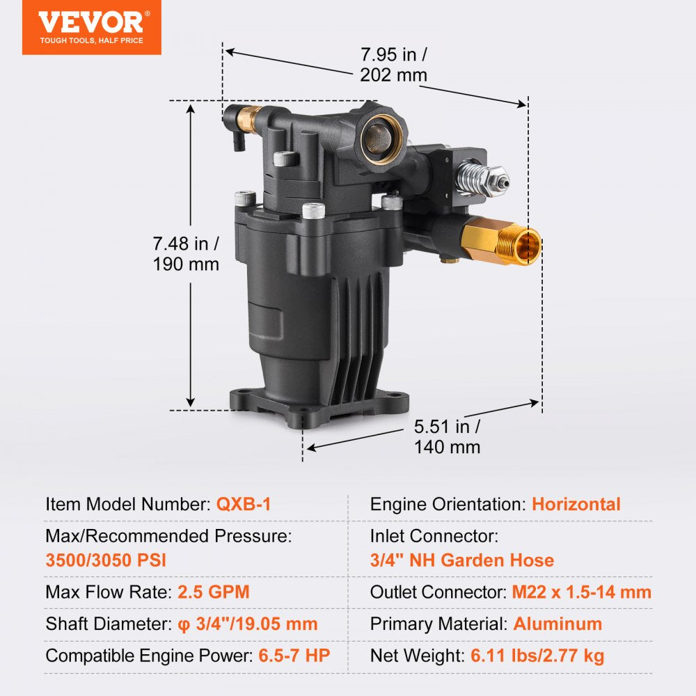 QXB-1 - 3/4" Shaft Pressure Washer Pump, 3500 PSI, Durable Design