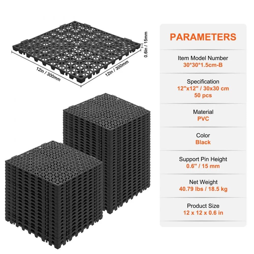 30*30*1.5cm-B - Non-Slip PVC Interlocking Drainage Tiles, 50PCS Set