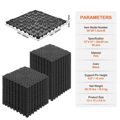 30*30*1.5cm-B - Non-Slip PVC Interlocking Drainage Tiles, 50PCS Set