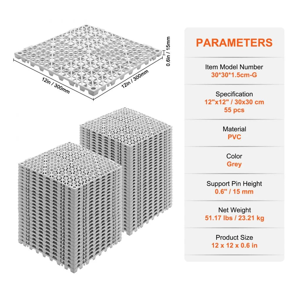 30*30*1.5cm-G - Durable Grey Interlocking Floor Tiles for Wet Areas