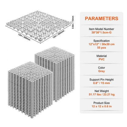 30*30*1.5cm-G - Durable Grey Interlocking Floor Tiles for Wet Areas