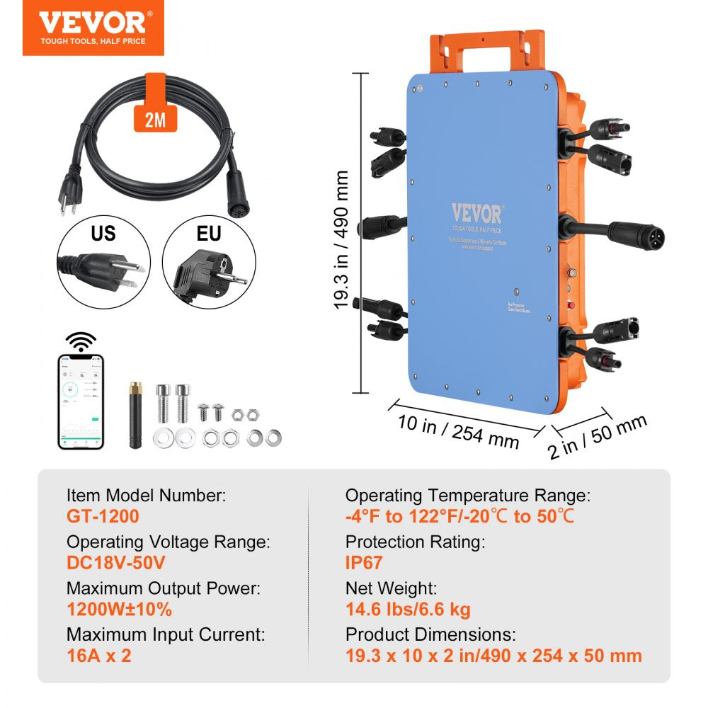 GT-1200 - 1200W Weather-Resistant Solar Inverter with App Monitoring