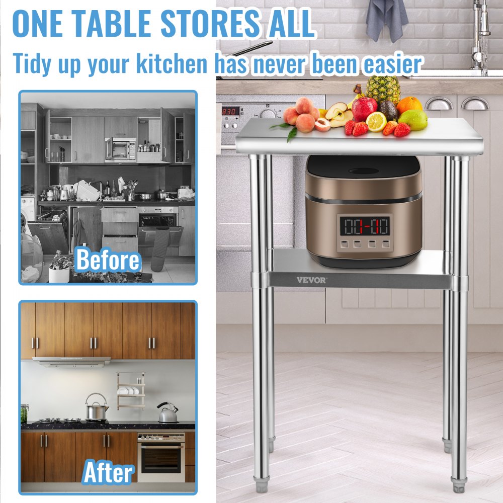 VV-SSWR-24*18 - 24"x18" Stainless Steel Prep Table with Adjustable Undershelf
