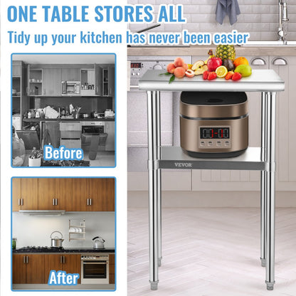 VV-SSWR-24*18 - 24"x18" Stainless Steel Prep Table with Adjustable Undershelf
