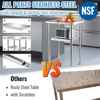 VV-SSWR-24*18 - 24"x18" Stainless Steel Prep Table with Adjustable Undershelf