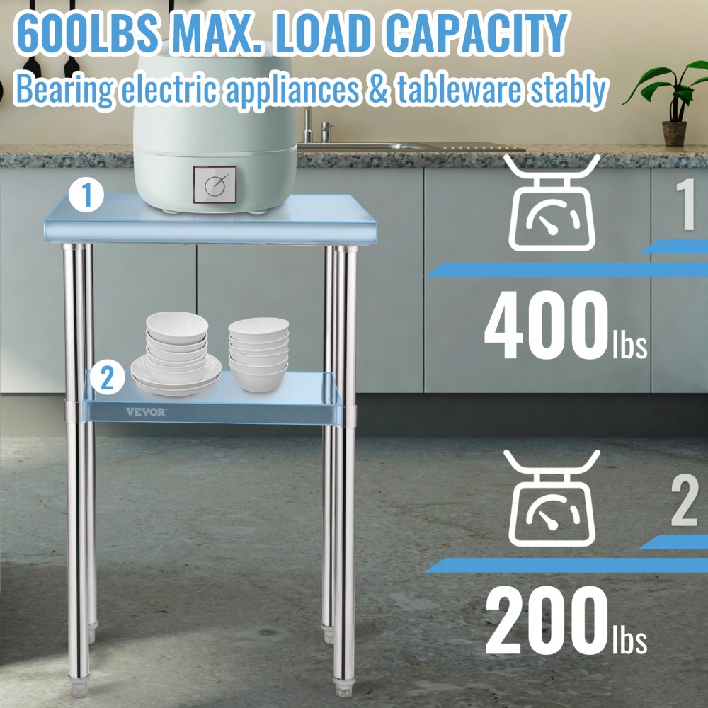VV-SSWR-24*18 - 24"x18" Stainless Steel Prep Table with Adjustable Undershelf