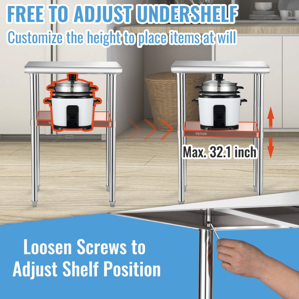 VV-SSWR-24*18 - 24"x18" Stainless Steel Prep Table with Adjustable Undershelf