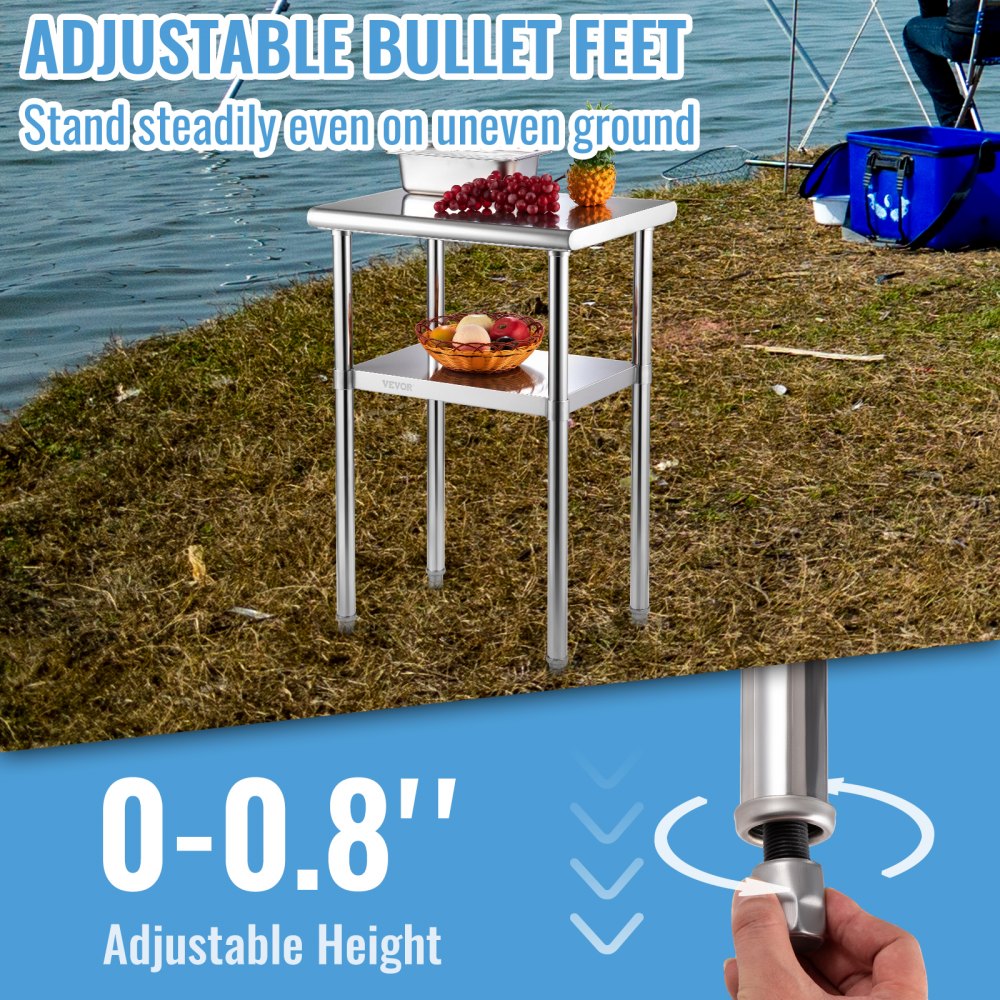 VV-SSWR-24*18 - 24"x18" Stainless Steel Prep Table with Adjustable Undershelf