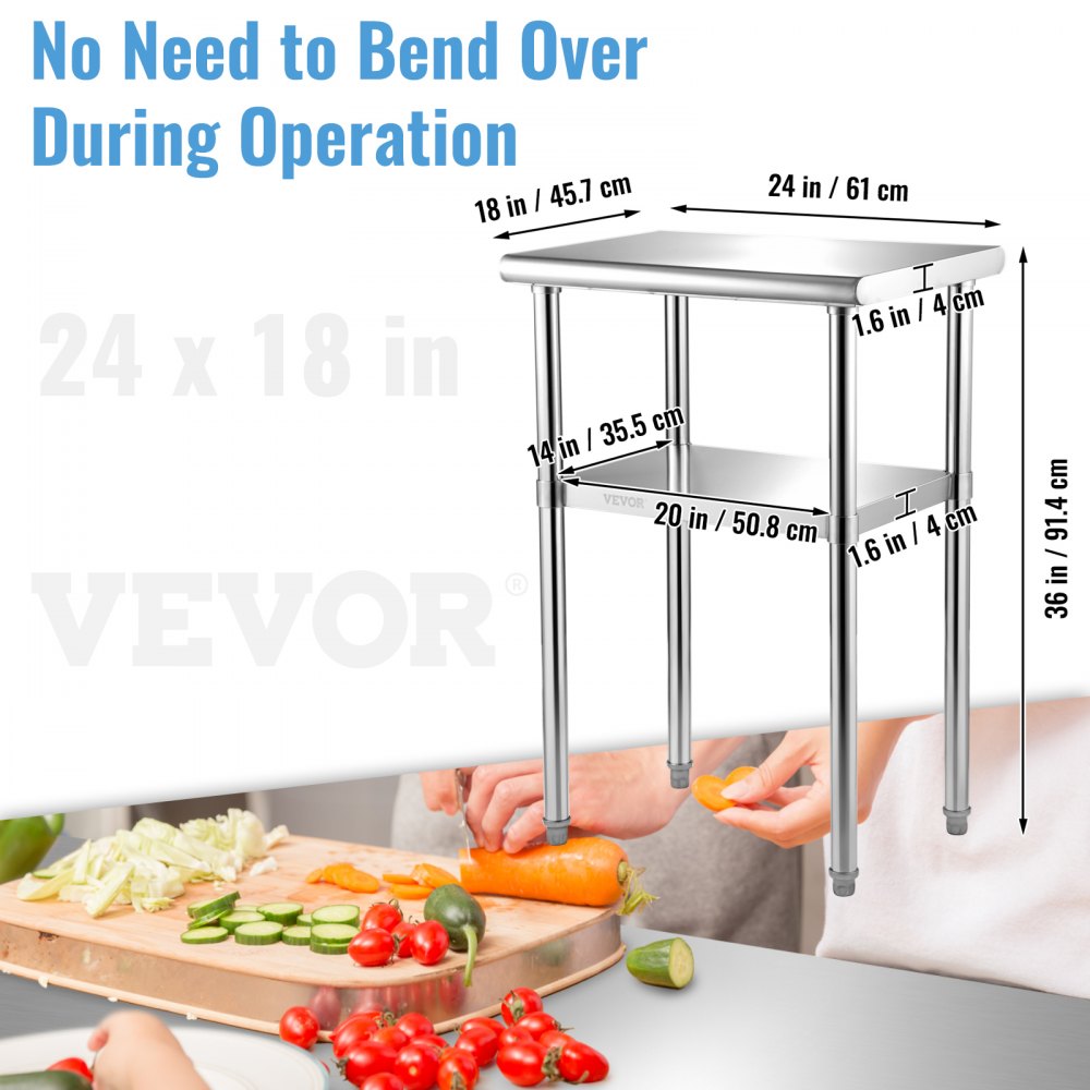 VV-SSWR-24*18 - 24"x18" Stainless Steel Prep Table with Adjustable Undershelf