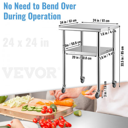 VV-SSWR-JL-24*24 - Heavy-Duty 600lbs Stainless Steel Prep Table with Casters