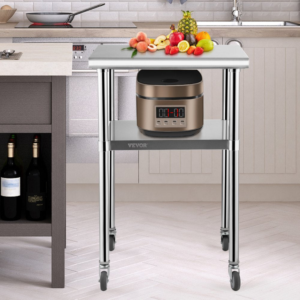 VV-SSWR-JL-24*24 - Heavy-Duty 600lbs Stainless Steel Prep Table with Casters