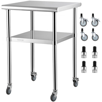 VV-SSWR-JL-24*24 - Heavy-Duty 600lbs Stainless Steel Prep Table with Casters