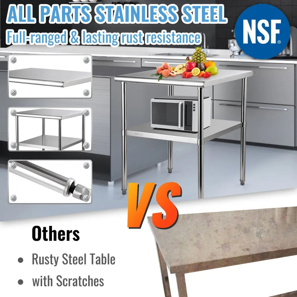 VV-SSWR-30*30 - Heavy-Duty Stainless Steel Prep Table with Adjustable Undershelf