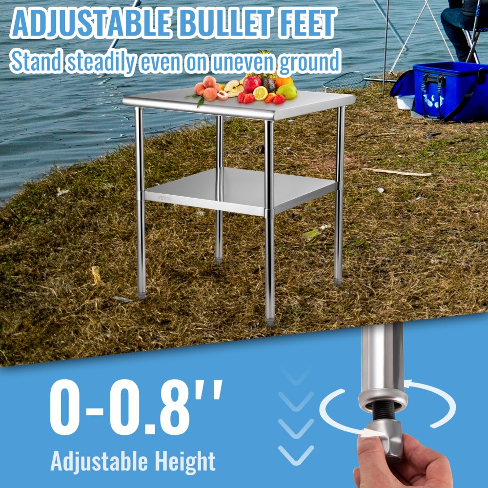 VV-SSWR-30*30 - Heavy-Duty Stainless Steel Prep Table with Adjustable Undershelf
