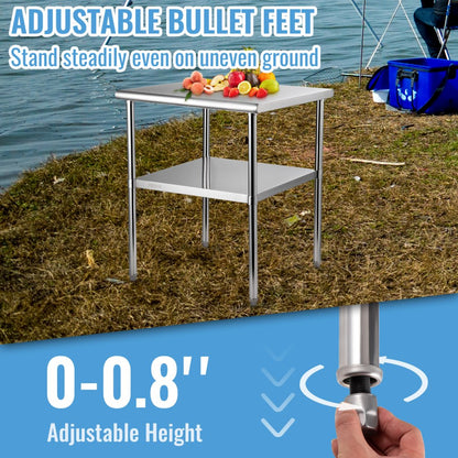 VV-SSWR-30*30 - Heavy-Duty Stainless Steel Prep Table with Adjustable Undershelf