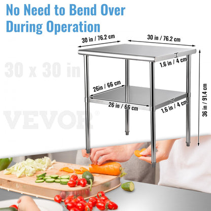 VV-SSWR-30*30 - Heavy-Duty Stainless Steel Prep Table with Adjustable Undershelf