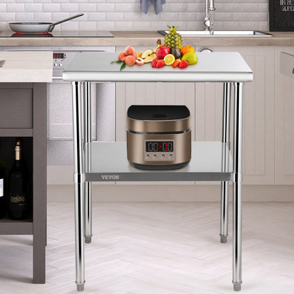 VV-SSWR-30*30 - Heavy-Duty Stainless Steel Prep Table with Adjustable Undershelf
