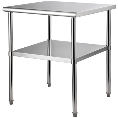 VV-SSWR-30*30 - Heavy-Duty Stainless Steel Prep Table with Adjustable Undershelf