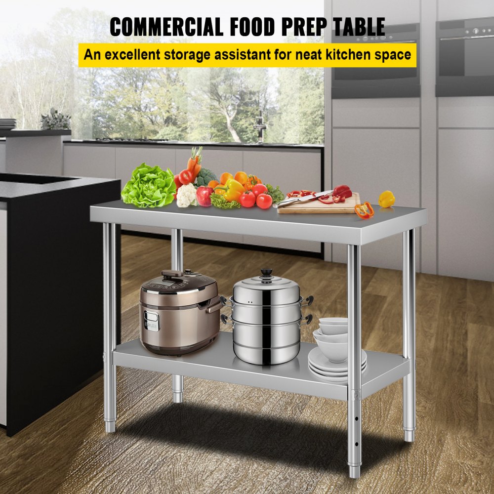 VV-SSWT-WJL-4818 - Heavy-Duty Stainless Steel Prep Table with Adjustable Undershelf