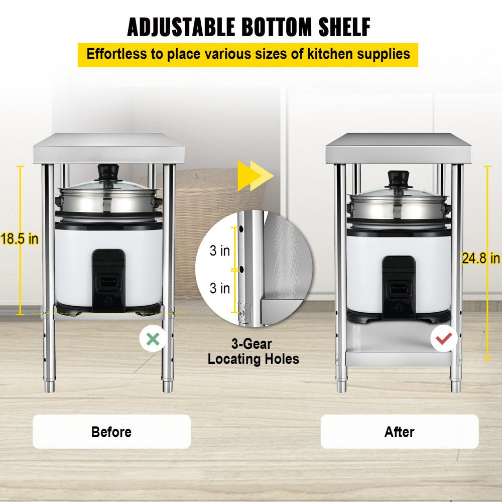 VV-SSWT-WJL-4818 - Heavy-Duty Stainless Steel Prep Table with Adjustable Undershelf