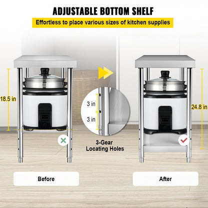 VV-SSWT-WJL-4818 - Heavy-Duty Stainless Steel Prep Table with Adjustable Undershelf