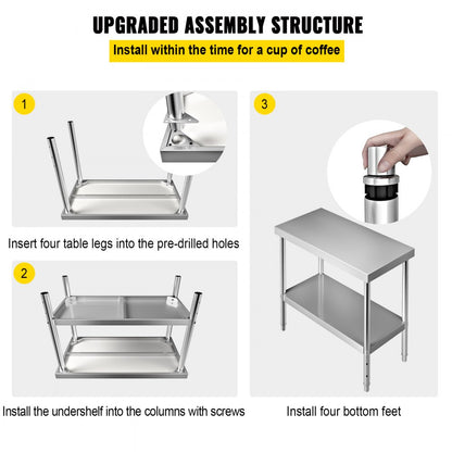VV-SSWT-WJL-4818 - Heavy-Duty Stainless Steel Prep Table with Adjustable Undershelf