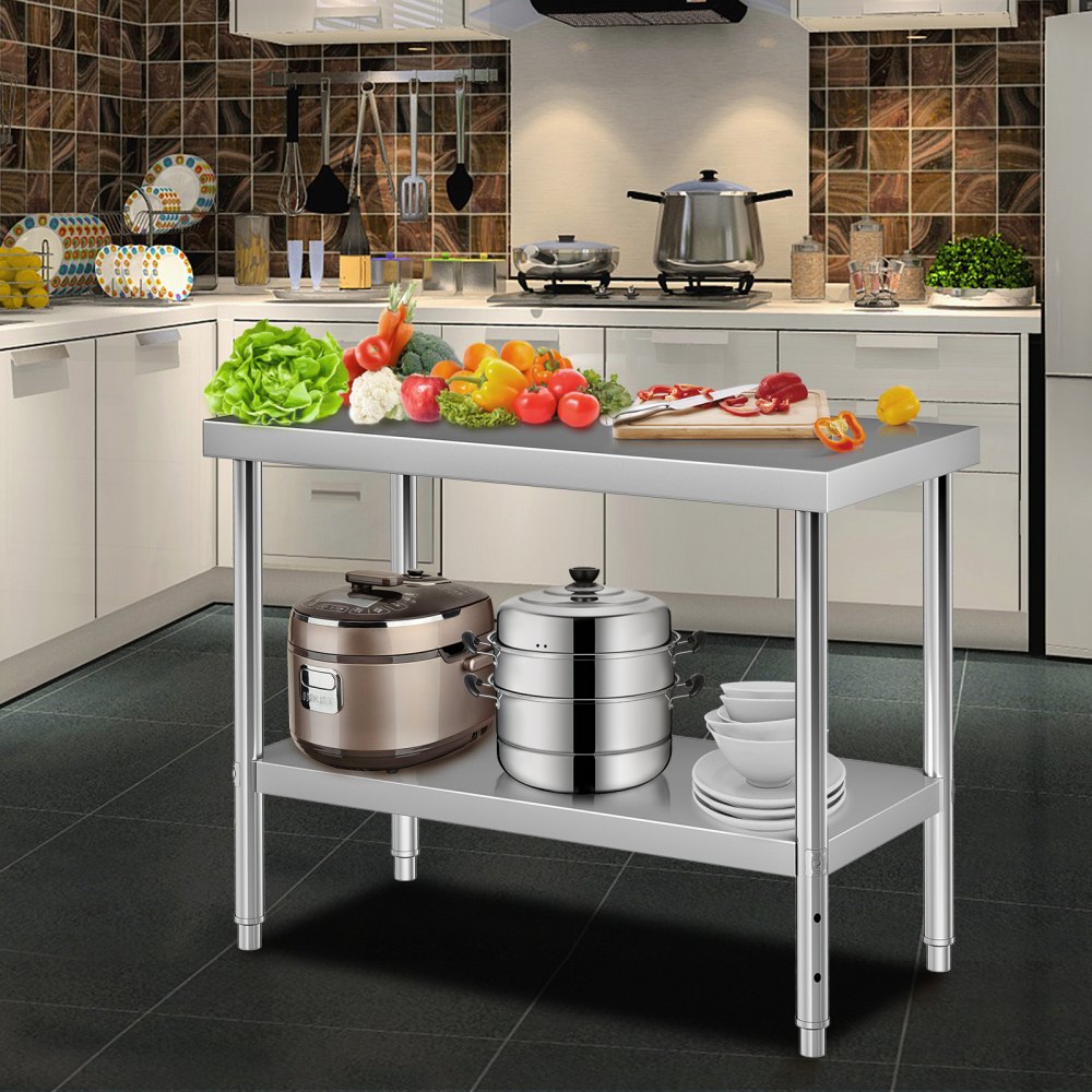 VV-SSWT-WJL-4818 - Heavy-Duty Stainless Steel Prep Table with Adjustable Undershelf