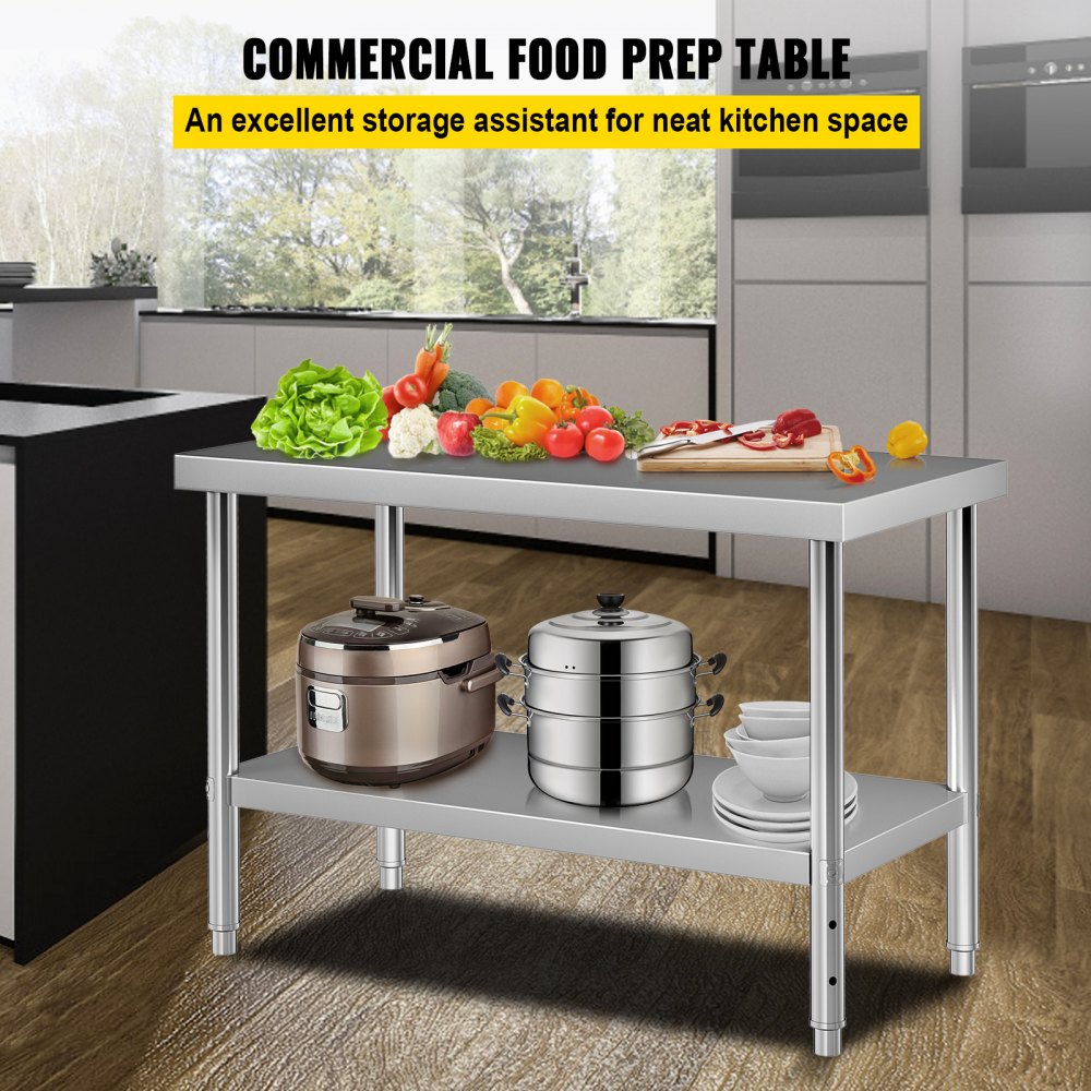 VV-SSWT-WJL-4824 - Heavy-Duty Stainless Steel Prep Table with Adjustable Undershelf