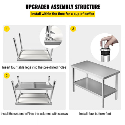 VV-SSWT-WJL-4824 - Heavy-Duty Stainless Steel Prep Table with Adjustable Undershelf
