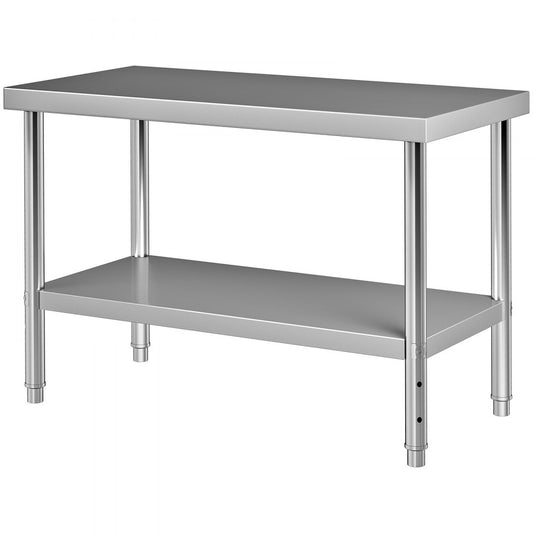 VV-SSWT-WJL-4824 - Heavy-Duty Stainless Steel Prep Table with Adjustable Undershelf