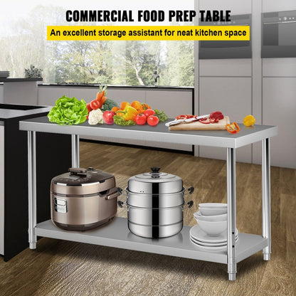 VV-SSWT-WJL-6024 - Durable Stainless Steel Prep Table with Adjustable Undershelf
