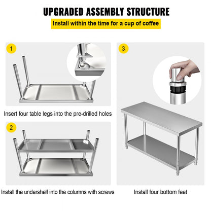 VV-SSWT-WJL-6024 - Durable Stainless Steel Prep Table with Adjustable Undershelf