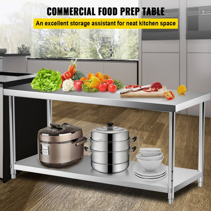 VV-SSWT-WJL-7230 - Heavy-Duty Stainless Steel Prep Table with Adjustable Shelves