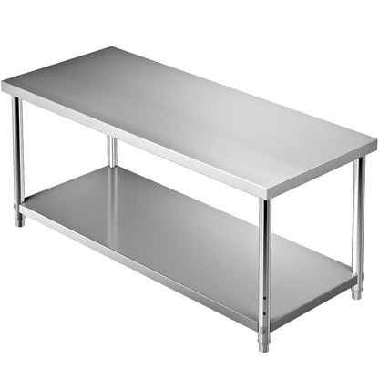 VV-SSWT-WJL-7230 - Heavy-Duty Stainless Steel Prep Table with Adjustable Shelves