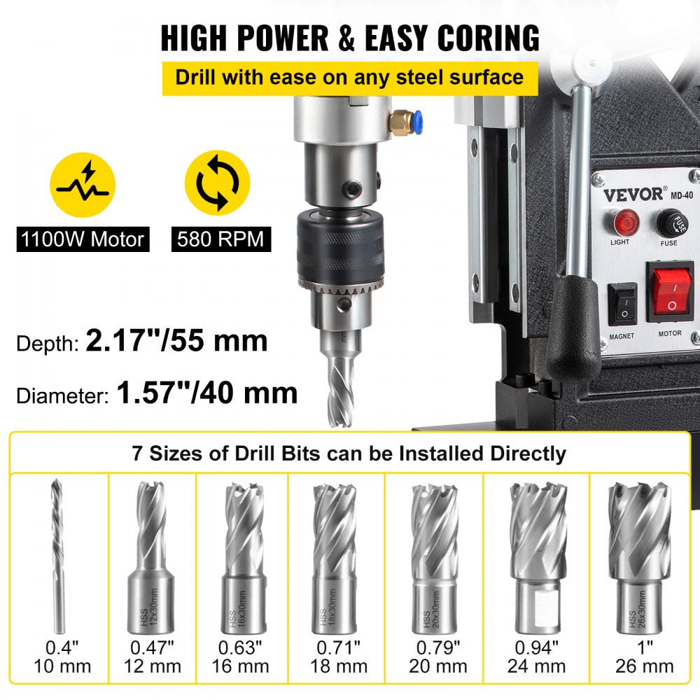 VV-MD-US7 - 1100W Magnetic Drill Press for Precision Metal Work