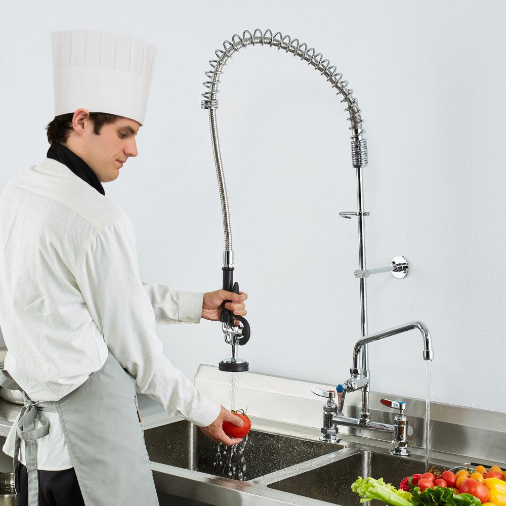 3804A-12-44 - 44" Brass Commercial Faucet with Pre-Rinse Sprayer for Heavy-Duty Cleaning