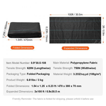 0.9*30.5-108 - Heavy Duty 3x100FT Woven Landscape Weed Barrier Fabric