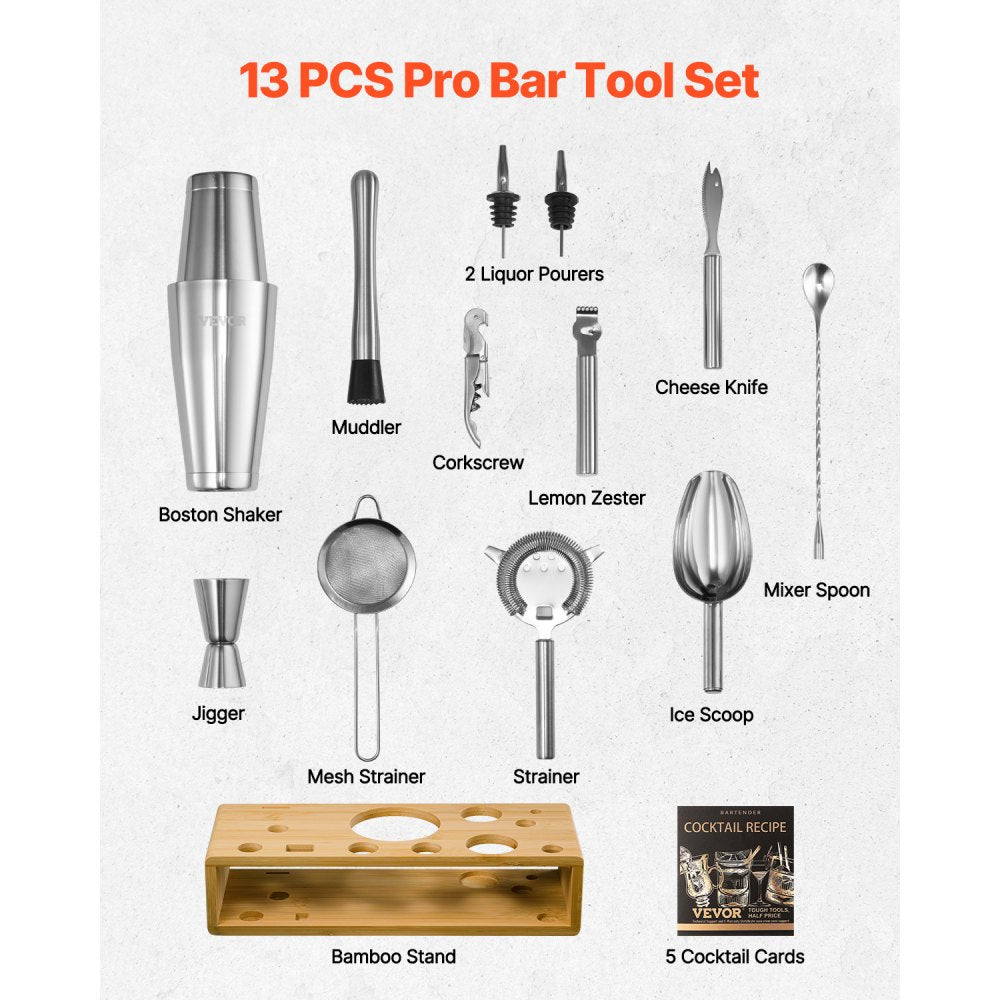 CL-01 - 13-Piece Stainless Steel Cocktail Shaker Set for Home Bartenders