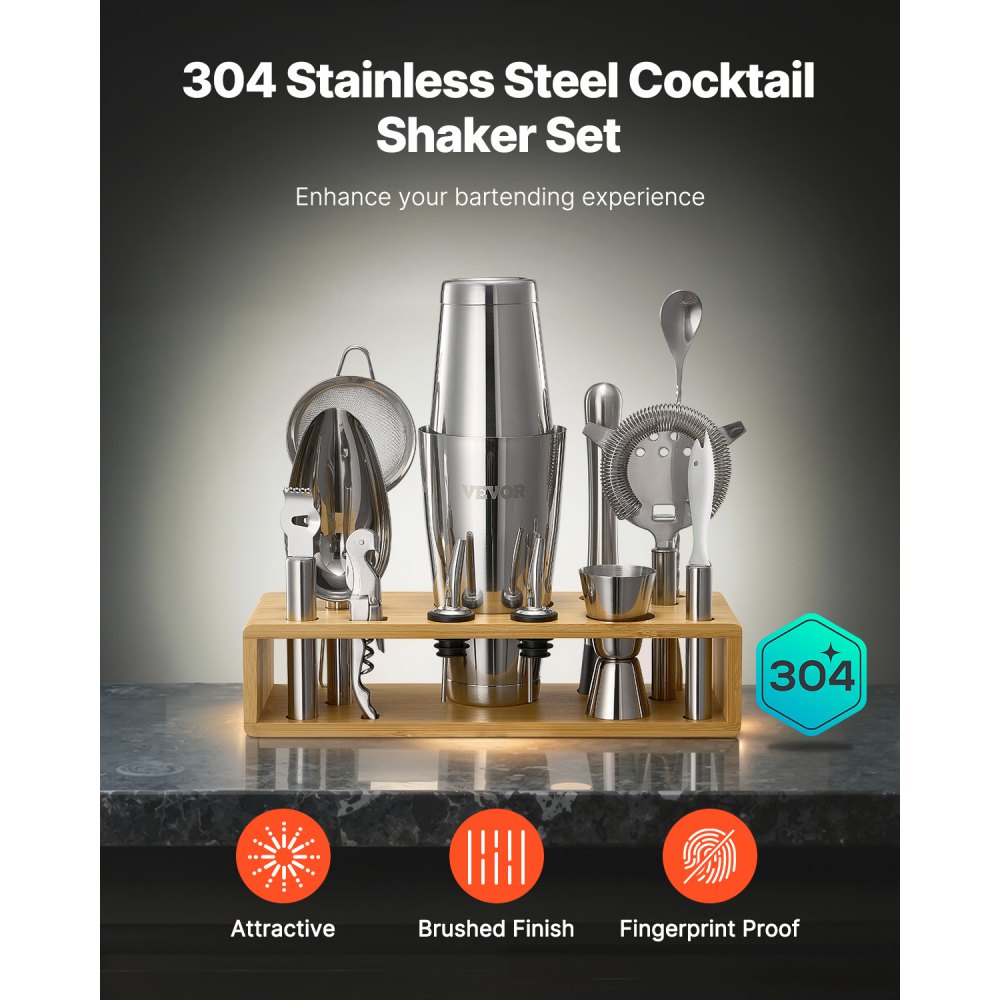 CL-01 - 13-Piece Stainless Steel Cocktail Shaker Set for Home Bartenders