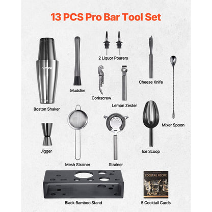 CL-02 - 13-Piece Stainless Steel Cocktail Shaker Set for Home Bartending