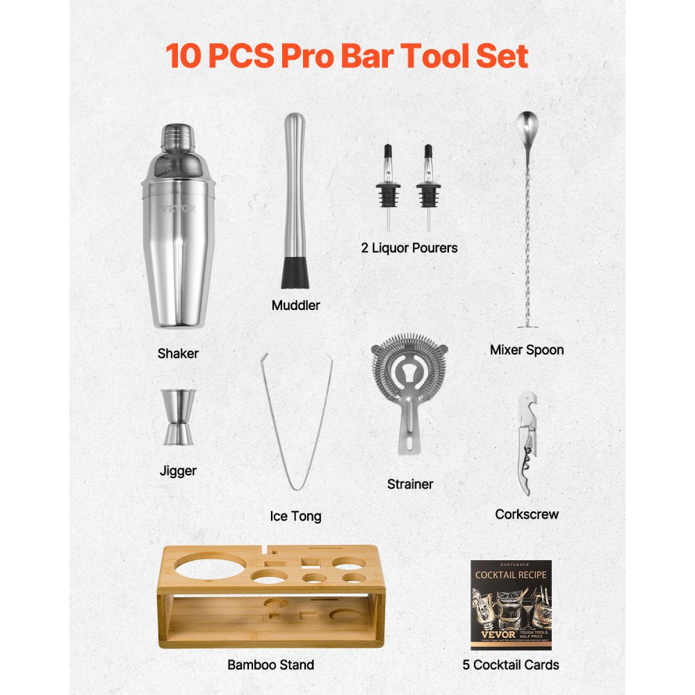CL-03 - Professional Stainless Steel 10-Pc Cocktail Shaker Set for Home Bartending