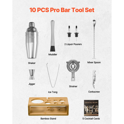 CL-03 - Professional Stainless Steel 10-Pc Cocktail Shaker Set for Home Bartending