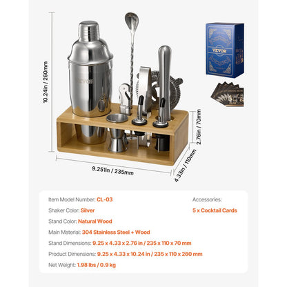 CL-03 - Professional Stainless Steel 10-Pc Cocktail Shaker Set for Home Bartending